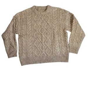 Daily Drills Cable Knit Sweater Women XS S Beige Wool Alpaca Chunky Oversized